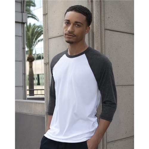 Unisex USA-Made 50/50 Poly/Cotton Raglan Three-Quarter Sleeve Tee American Apparel BB453US