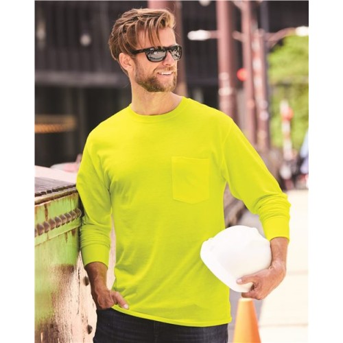 Unisex Workwear Long Sleeve Pocket T-Shirt Hanes W120