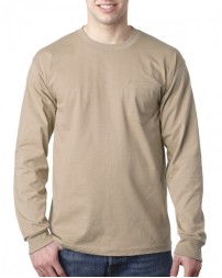 Adult 6.1 oz., 100% Cotton Long Sleeve Pocket T-Shirt - Bayside BA8100 Cotton T Shirts