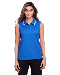 Devon & Jones DG20SW   CrownLux Performance Ladies' Plaited Tipped Sleeveless Polo